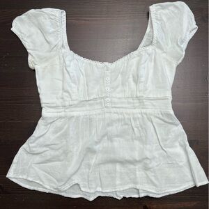 Hollister White Short Sleeve Babydoll Top